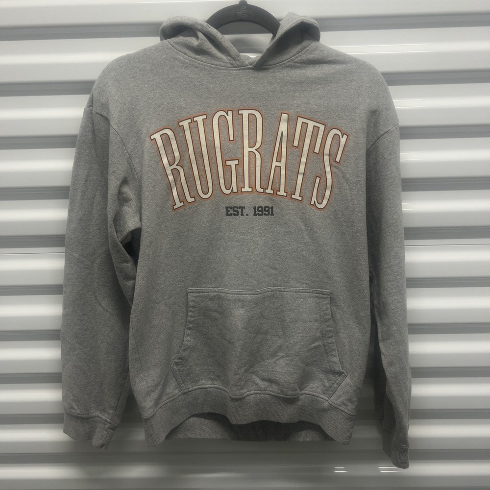 Nickelodeon Rugrats Hoodie Size S‎ Grey Graphic Sweatshirt Est 1991 Back Print